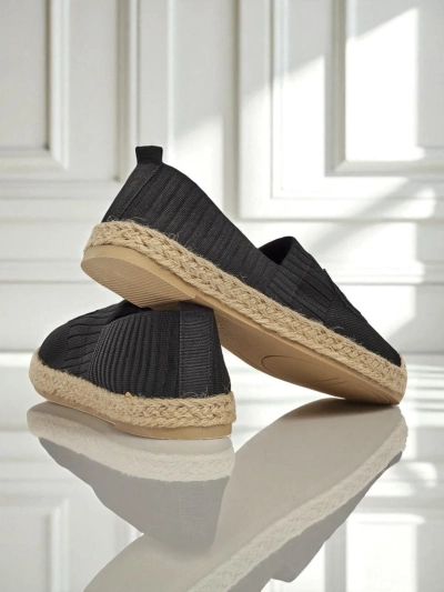 Women's Atena espadrilles black - flat heel, ecological suede leather