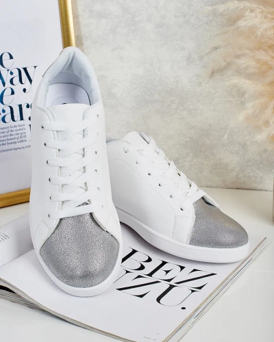 Sneakers de damă Royalfashion Calista argintiu-alb, eleganți, piele ecologică