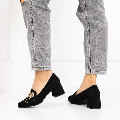 OUTLET Pompe negre pe stâlp, cu căptușeală decorativă Nell-shoes