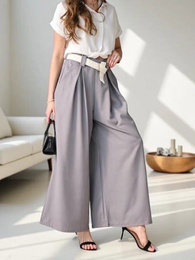 Pantaloni largi pentru femei Royalfashion cu un brâu