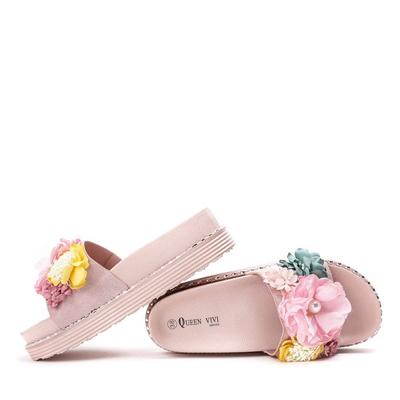 Różowe klapki na platformie z kwiatami Susana - Obuwie 