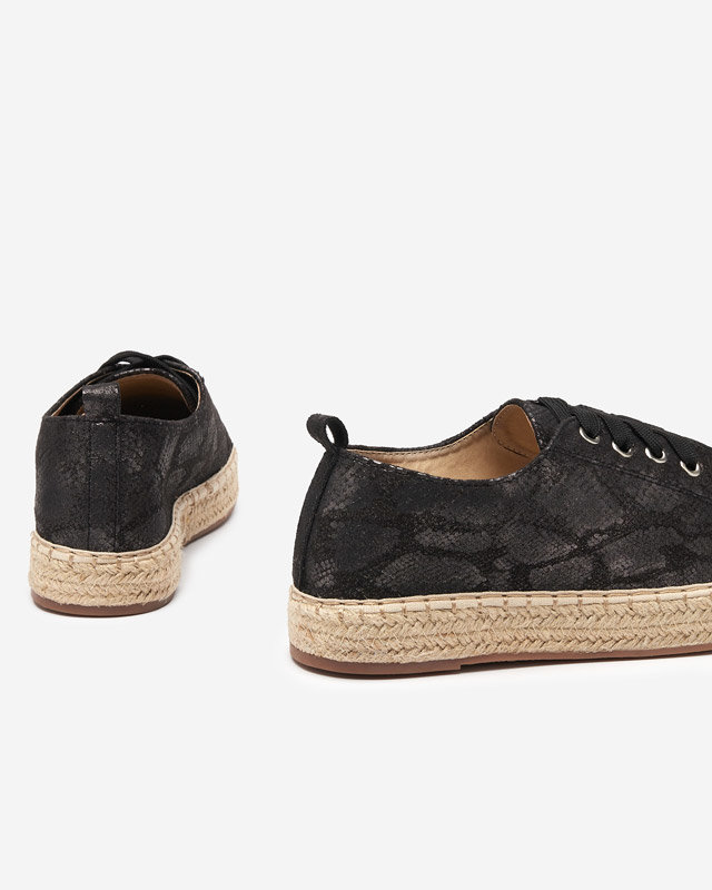 Espadrile de dama negre cu relief lucios Tenerica - Pantofi