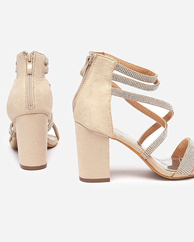 OUTLET Sandale de dama bej pe stalp cu fasii din zirconi Nitorsi - Incaltaminte