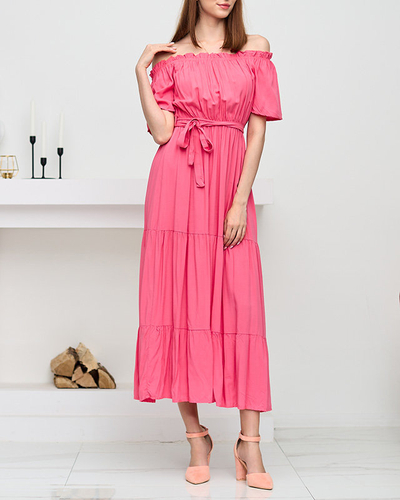 Rochie midi corai de dama cu spatele deschis - Imbracaminte