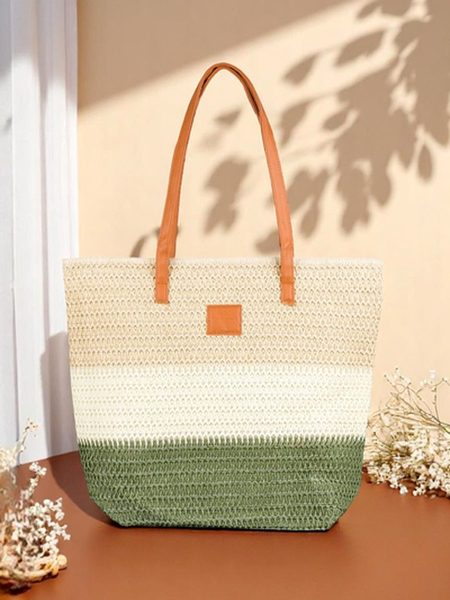 Royalfashion Geantă mare de paie pentru femei, dungi îndrăznețe