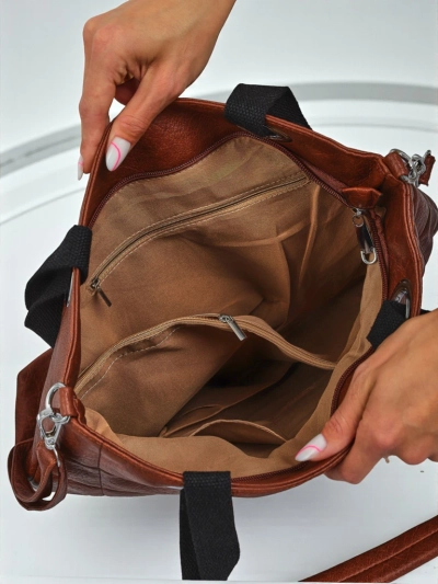 Calista brown eco-leather handbag with studs 41x35 cm