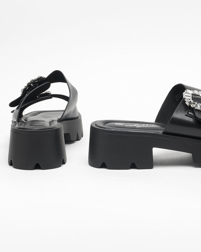 OUTLET Papuci negri dama cu ornamente de zircon Sadoh- Incaltaminte