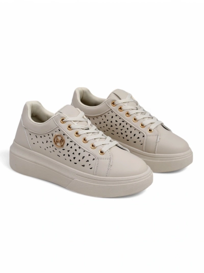 Sneakers de damă Callista bej, piele ecologică, de primăvară, cu toc plat