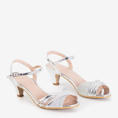 Sandale de dama argintii cu toc mic Fererre - Pantofi