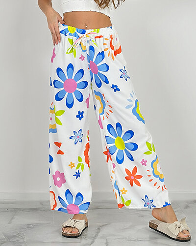Royalfashion Pantaloni largi din țesătură cu motive florale pentru femei