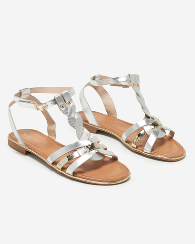 OUTLET Sandale plate dama argintiu-aurie Fatop- Incaltaminte