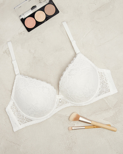 Sutien push up crem pentru femei, decorat cu dantelă- Lenjerie