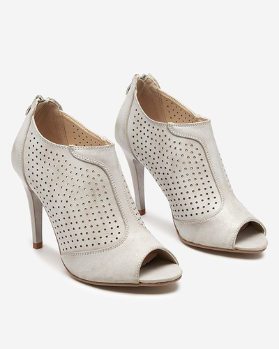 OUTLET Sandale de damă gri ajurate pe toc înalt Somigo - Pantofi