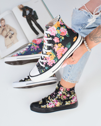 Royalfashion Adidași înalți de damă grafit imprimate cu flori colorate Fahenna
