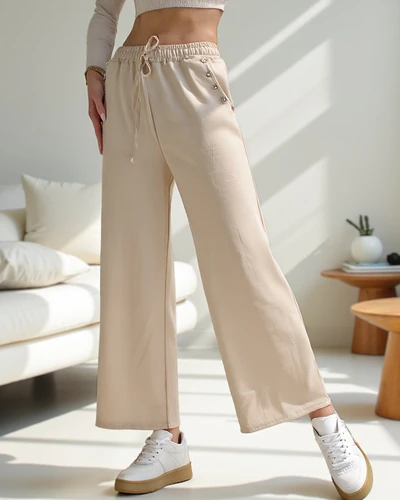 Royalfashion Pantaloni de rochie largi pentru femei cu strasuri