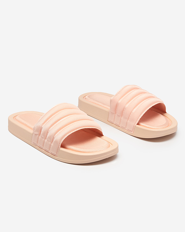 Papuci de damă cu dungi de culoare pudra Lenira - Încălțăminte