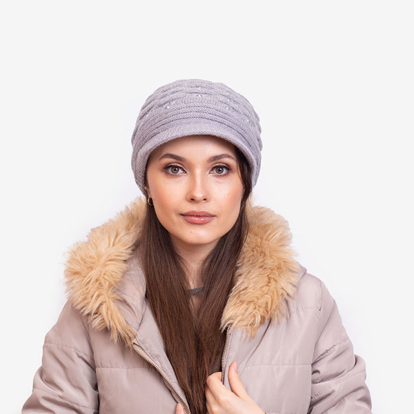 Palarie gri de dama calduroasa cu perle - Accesorii
