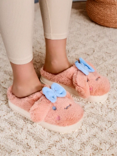 Papuci de blană pentru femei Royalfashion cu fundiță Savos