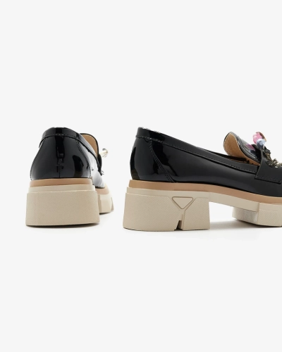 Livia Elegante - Mocasini Negri Luxoși cu Toc Plat