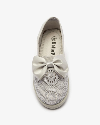 Adidași slip on gri pentru fete cu fundiță Sweet Time - Încălțăminte