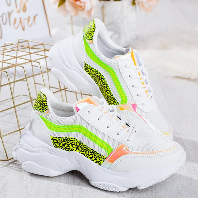 Białe sportowe buty damskie na grubej podeszwie Yellow Pearl - Obuwie