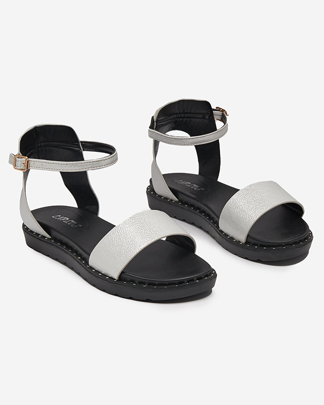 OUTLET Sandale dama argintie din piele ecologica cu sclipici Delika - Incaltaminte