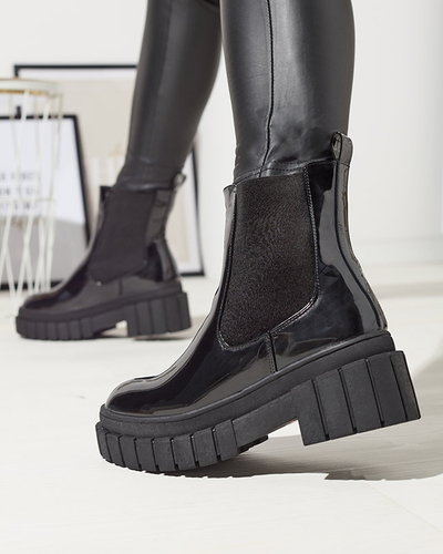 Cizme negre de damă din piele întoarsă cu talpă mai groasă Fazzati- Footwear