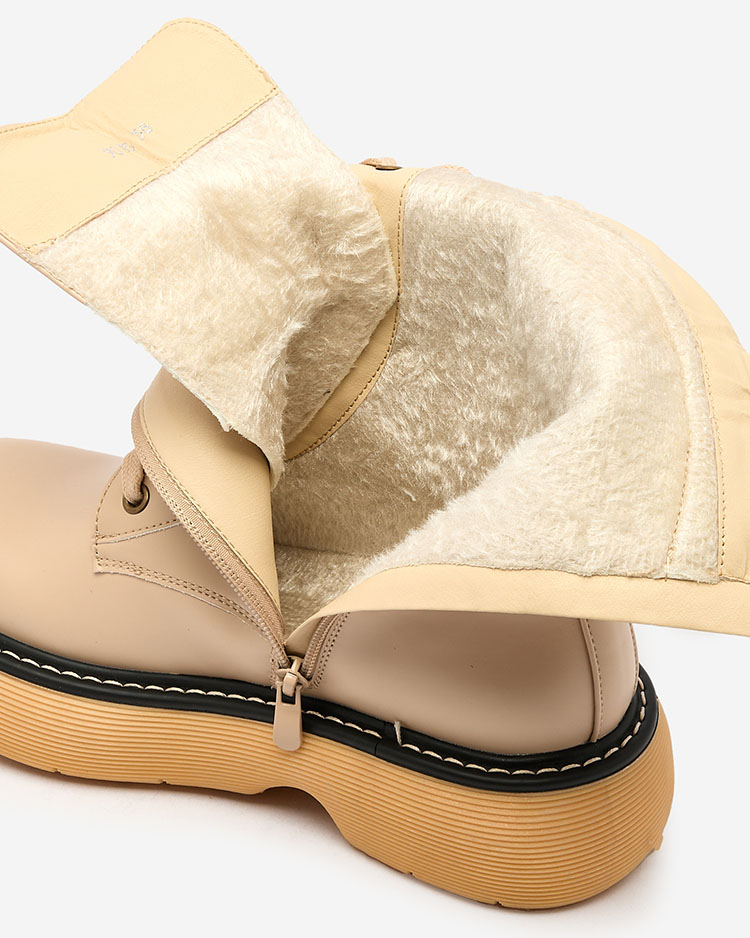 Royalfashion Cizme cu șiret pentru femei bej cu talpă solidă Diret