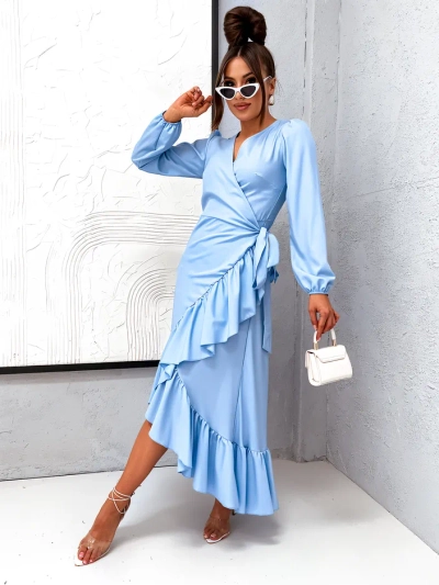 Royalfashion Rochie midi legată pentru femei cu volane