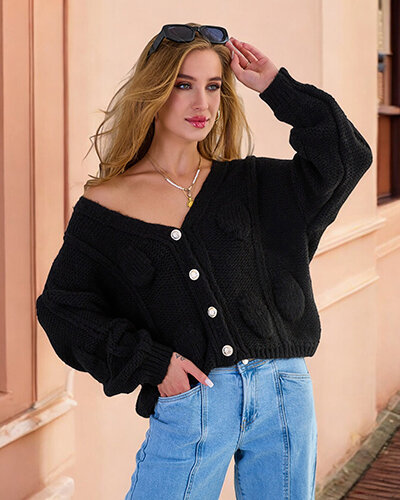 Royalfashion Pulover tricotat pentru femei cu nasturi