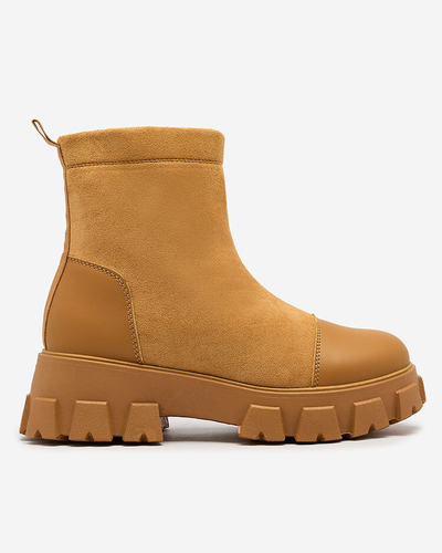 Royalfashion Cizme cu toc plat de damă cu toc plat în camel Leffoi