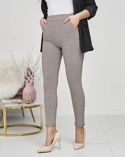 Pantaloni treggings pentru femei cu carouri maro și negru - Îmbrăcăminte