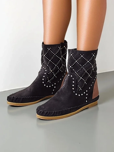 Cizme de gleznă Royalfashion pentru femei cu toc mic și ținte Stil Indian