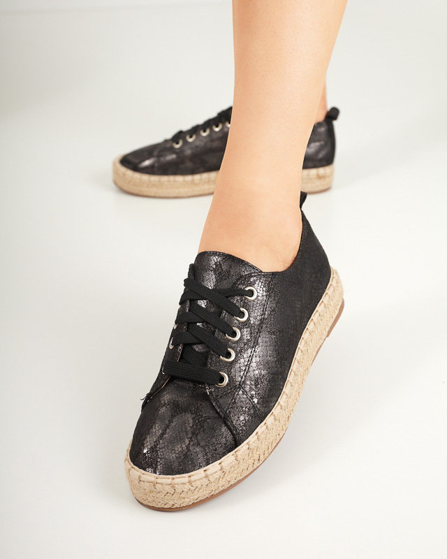 Espadrile de dama negre cu relief lucios Tenerica - Pantofi