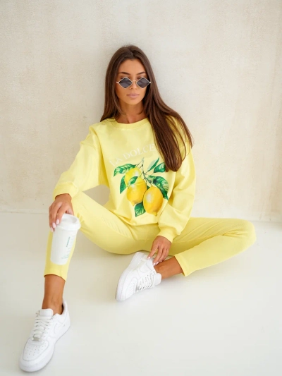Set de bumbac Royalfashion pentru femei cu hanorac și colanți cu lămâie