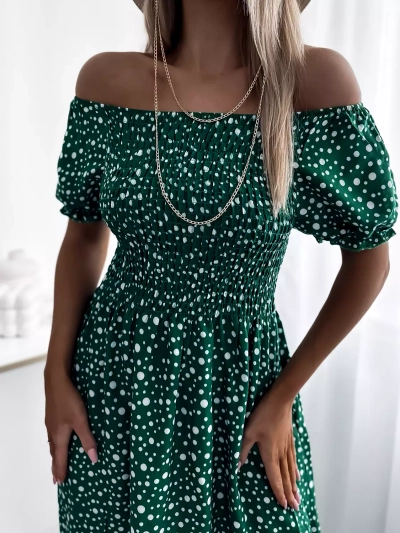 Rochie maxi verde pentru femei, în mazăre- Îmbrăcăminte