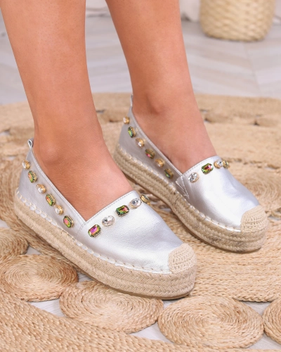 Espadrile argintii de damă cu cristale Ziennie - Încălțăminte