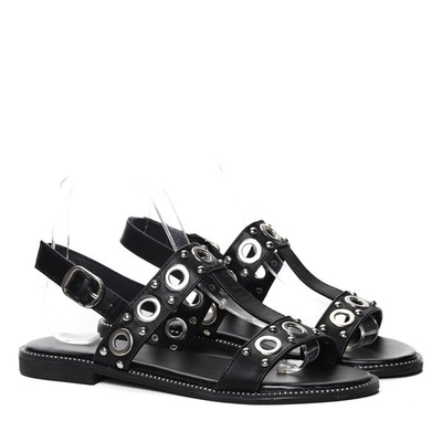 Czarne sandały zdobione srebrnymi kółkami Noora- Obuwie