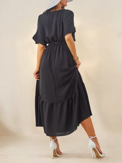 Royalfashion Rochie midi pentru femei cu mâneci scurte și butoane decorative