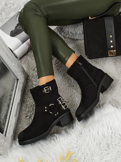 Botine de damă din piele ecologică întoarsă cu catarame Valtos