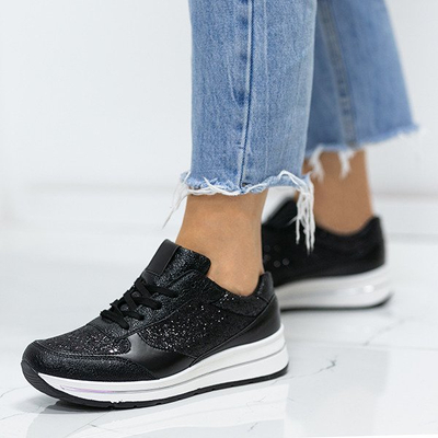 Czarne buty sportowe z brokatem Ronnie - Obuwie