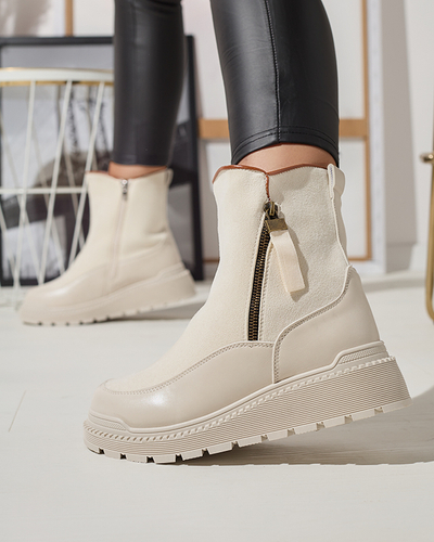 Cizme cu toc plat de damă crem Mefina- Footwear