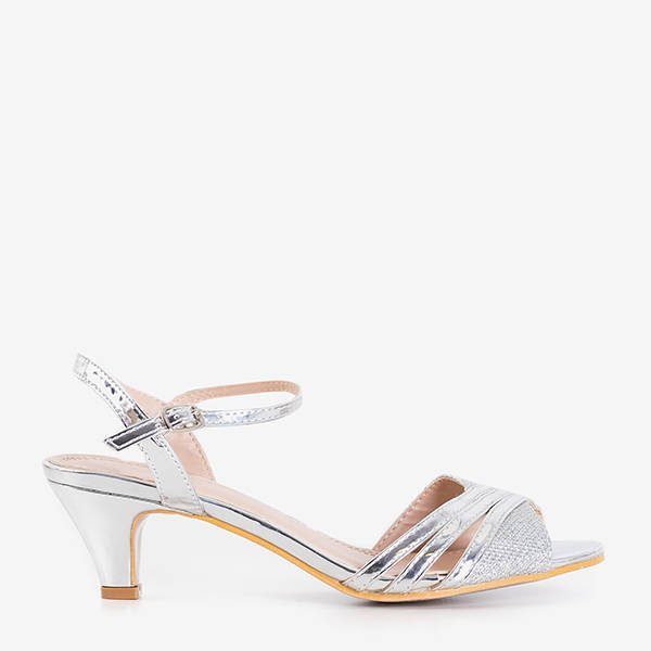 Sandale de dama argintii cu toc mic Fererre - Pantofi