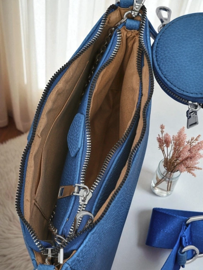Tas multifunshonal di dama Kallisté di kuero di eko blou, 3 den 1, estilo italiano
