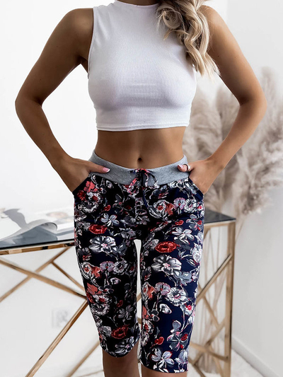 Pantaloni scurți de damă 3/4 cu model, bleumarin și roșu PLUS SIZE - Îmbrăcăminte