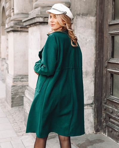 Palton lung de damă fără închizătoare de culoare verde închis - Îmbrăcăminte