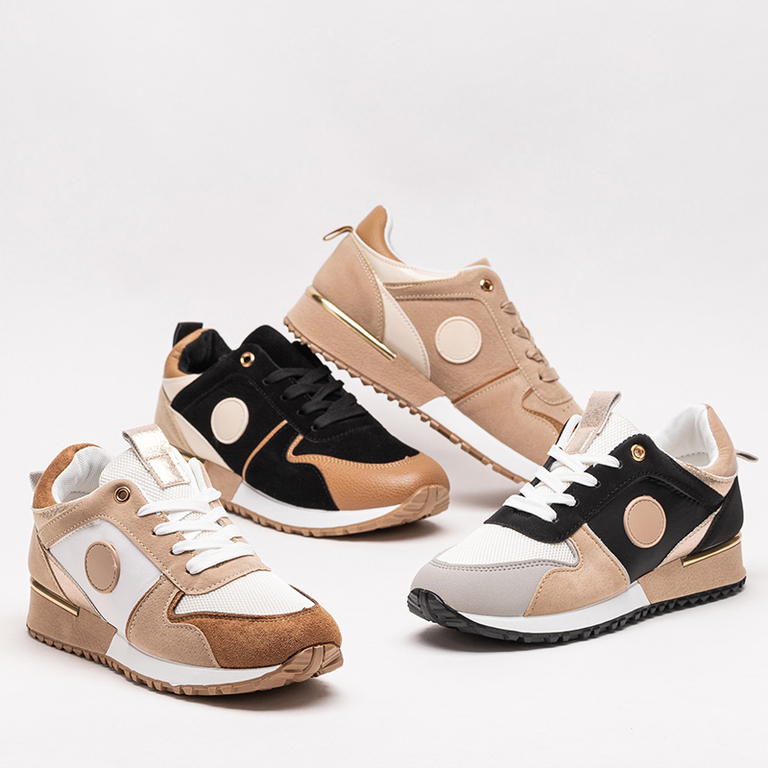 Pantofi sport de dama bej si maro cu sclipici Tenetika - Incaltaminte