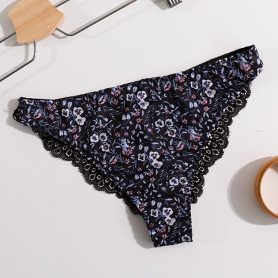 Chiloți cu flori negre pentru femei - Lenjerie de corp