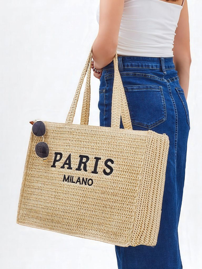 Royalfashion Geantă Mare de Paie pentru Femei Paris Milano Mare