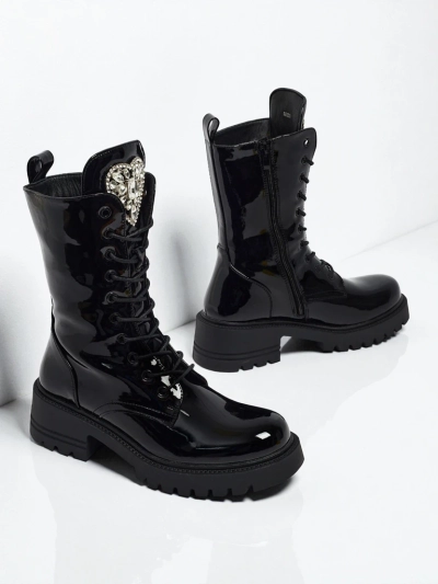 Botine de damă lăcuite cu șireturi Emelune